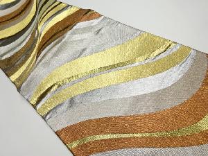 リサイクル　高島織物製　よろけ縞模様織り出し全通袋帯